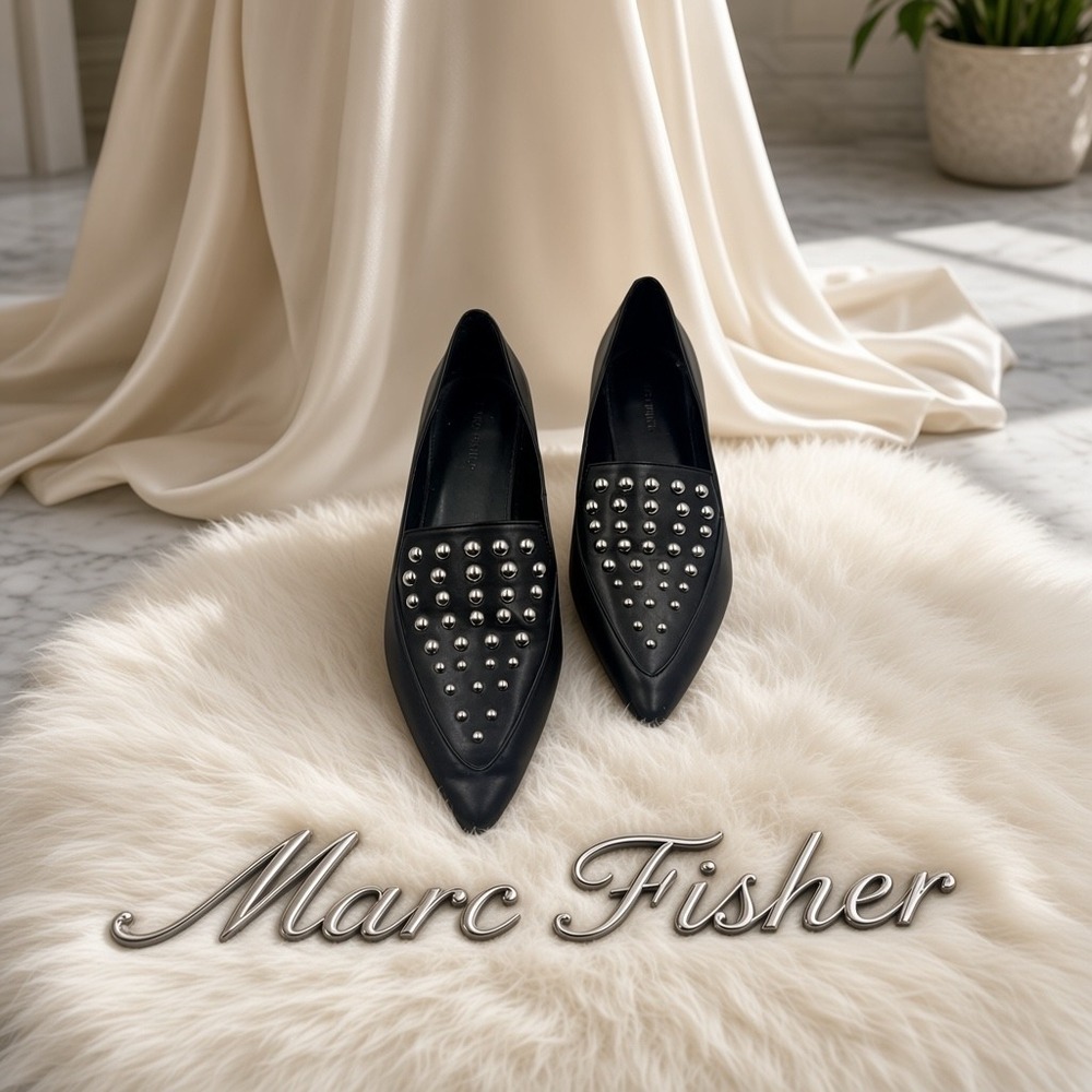 Marc Fisher Lalita2 Black Studded Pointed Toe Flats MFLALITA2 Womens 7.5M